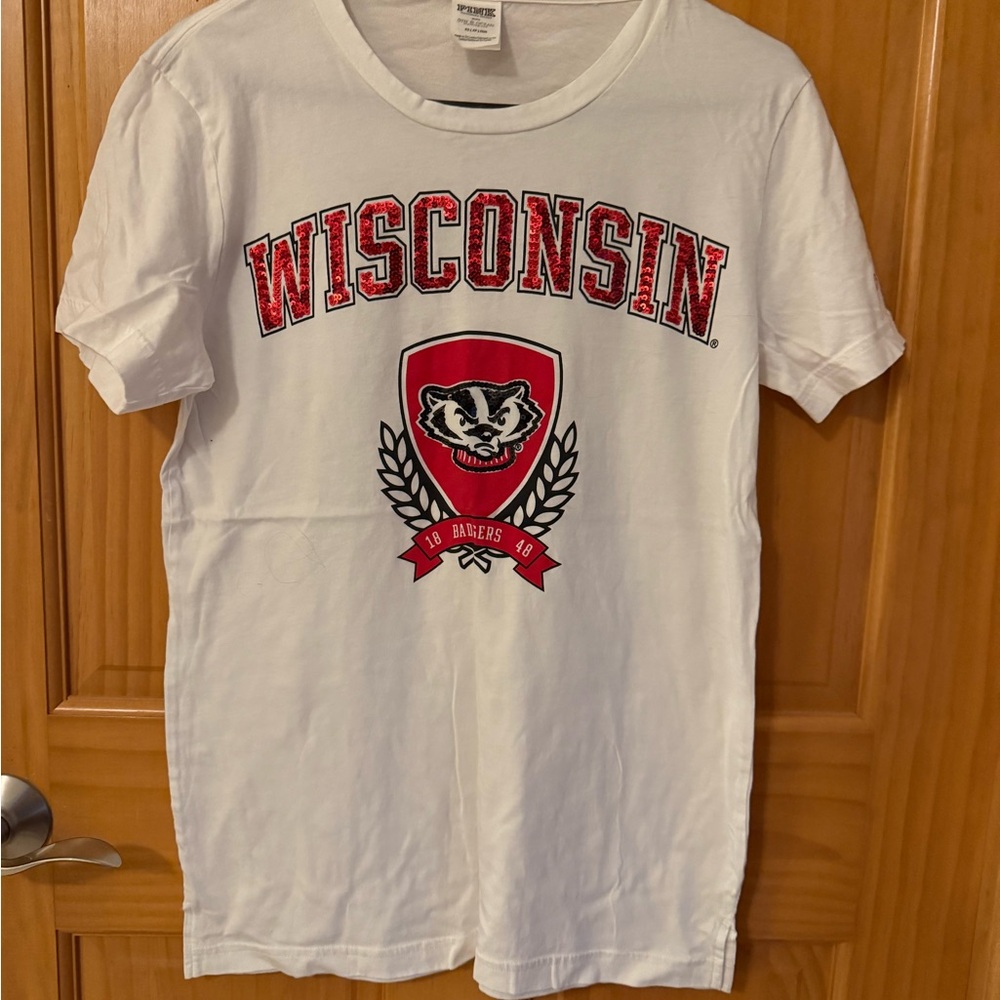 Wisconsin White Graphic T-Shirt from Pink